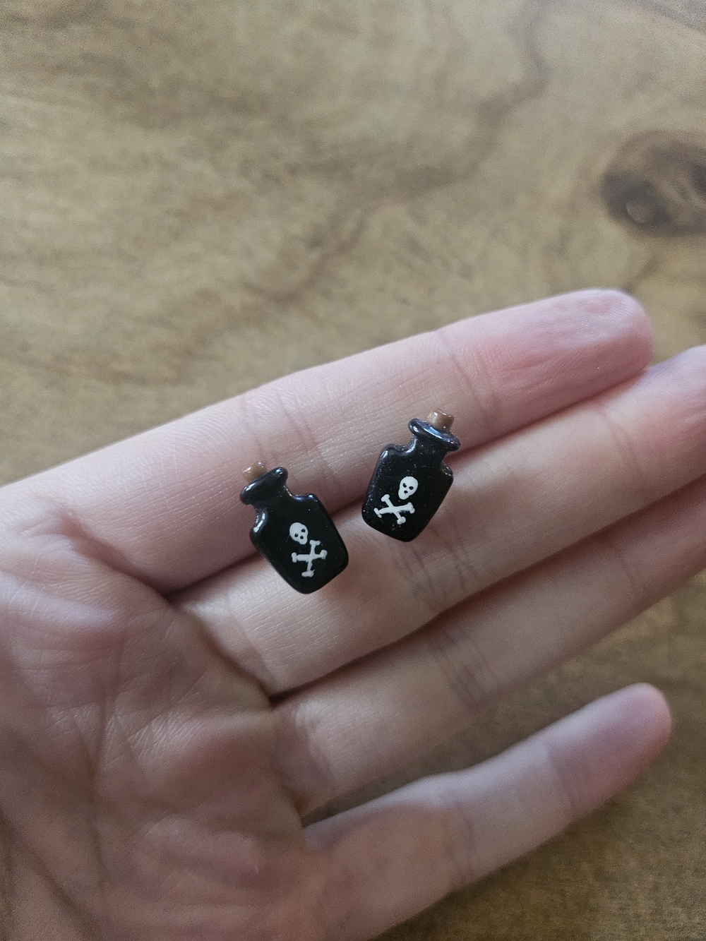 Black Skull Potion Bottle Clay Stud Earrings
